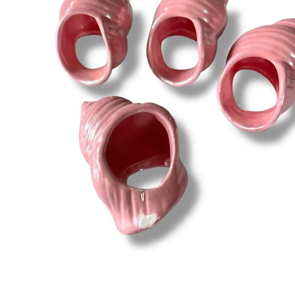 Set of Four Pink Ceramic Seashell Napkin Holders